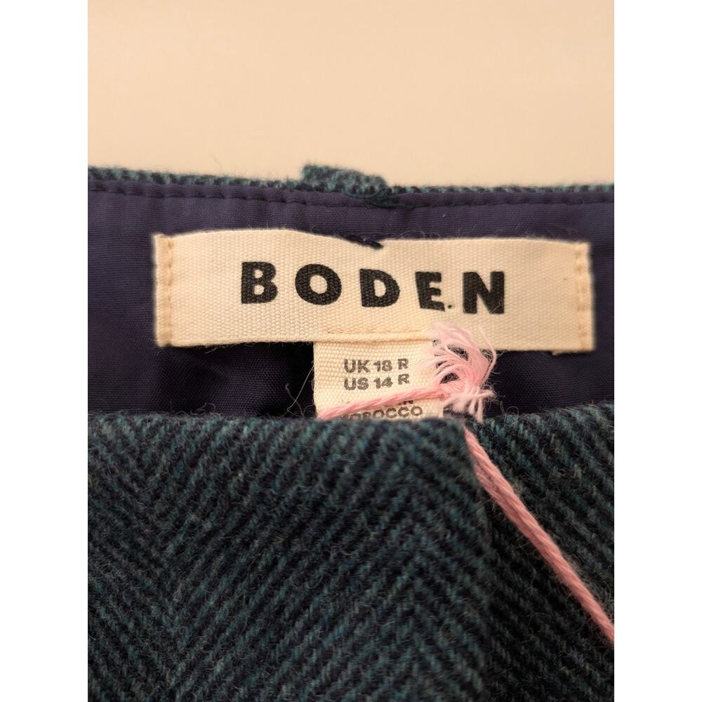 Boden Belgravia Wool Blend Pants Green Navy US 14R Regular Pleated NWT Wide Leg - Picture 4 of 10